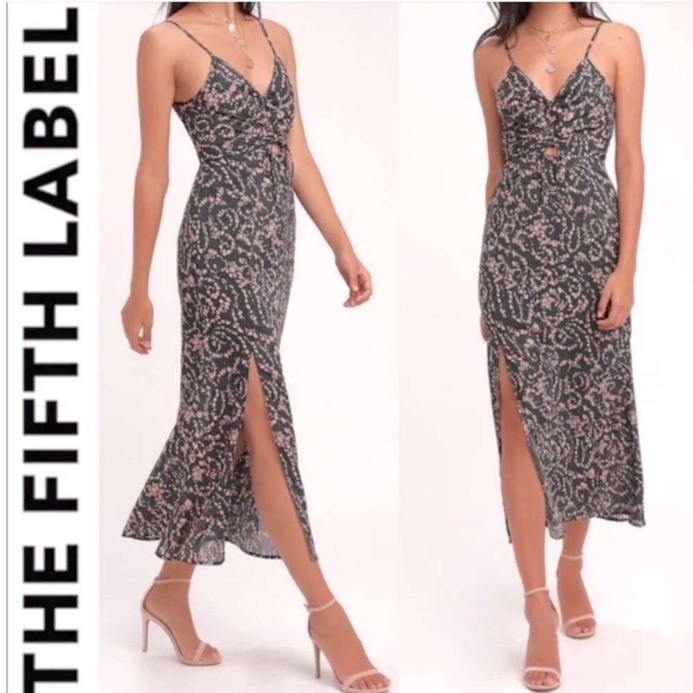 The Fifth Label Dahlia Midi Black Floral Dress XL